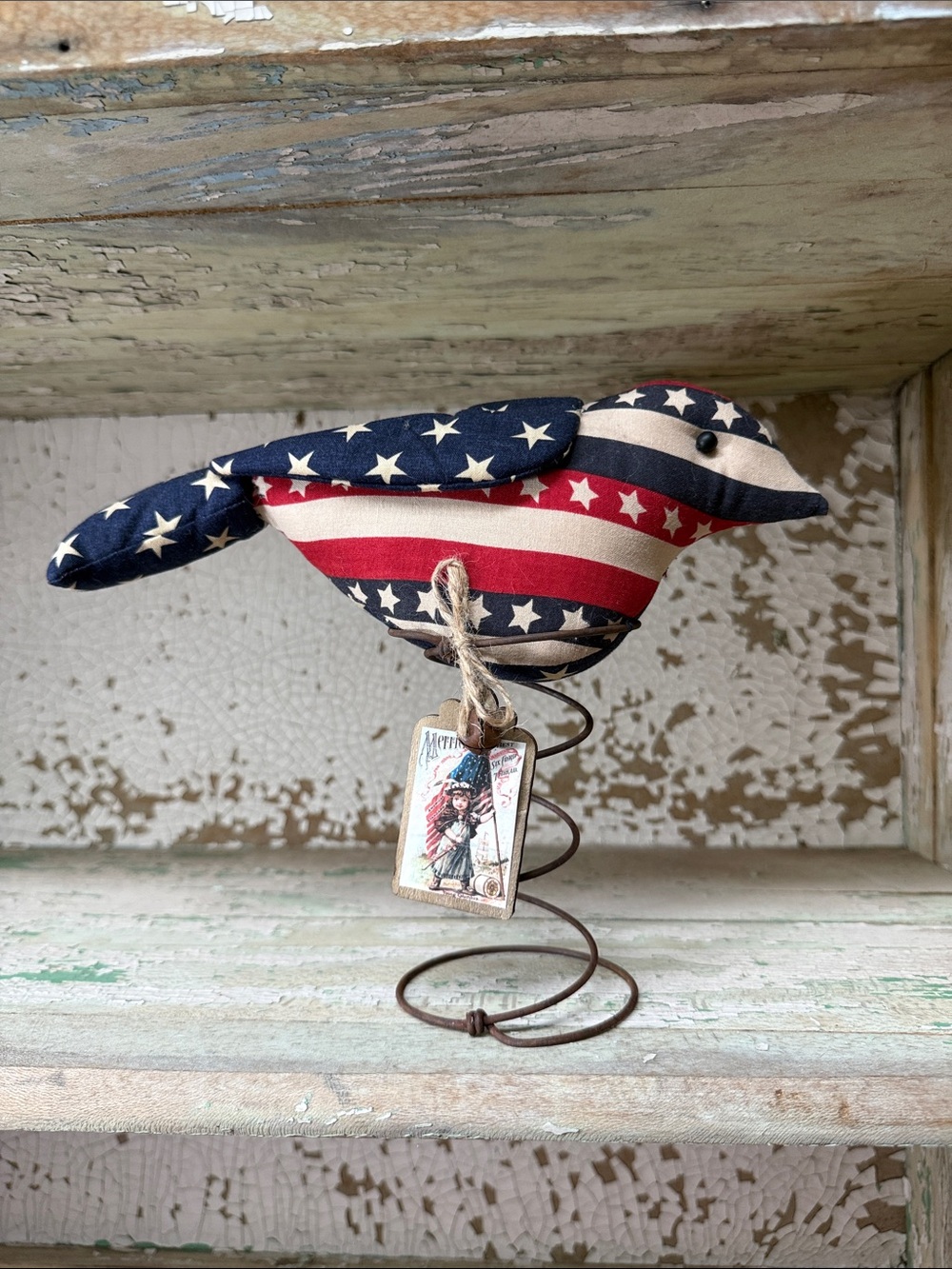 🇺🇸 Patriotic Bird on Bed Spring Handmade by Sassafras Hill Primitive